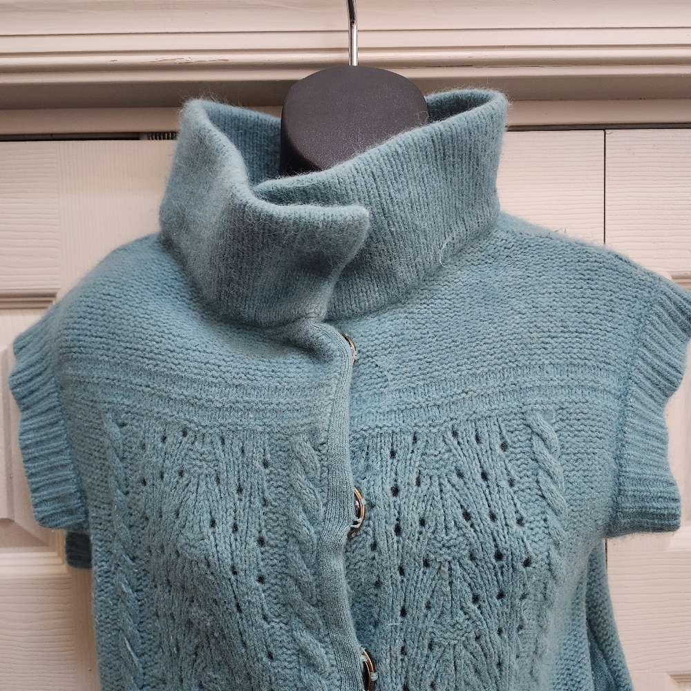 Women's Teal Button Up Woolen Angora Sweater w/ Pockets By Free People sz. Small - Picture 2 of 16